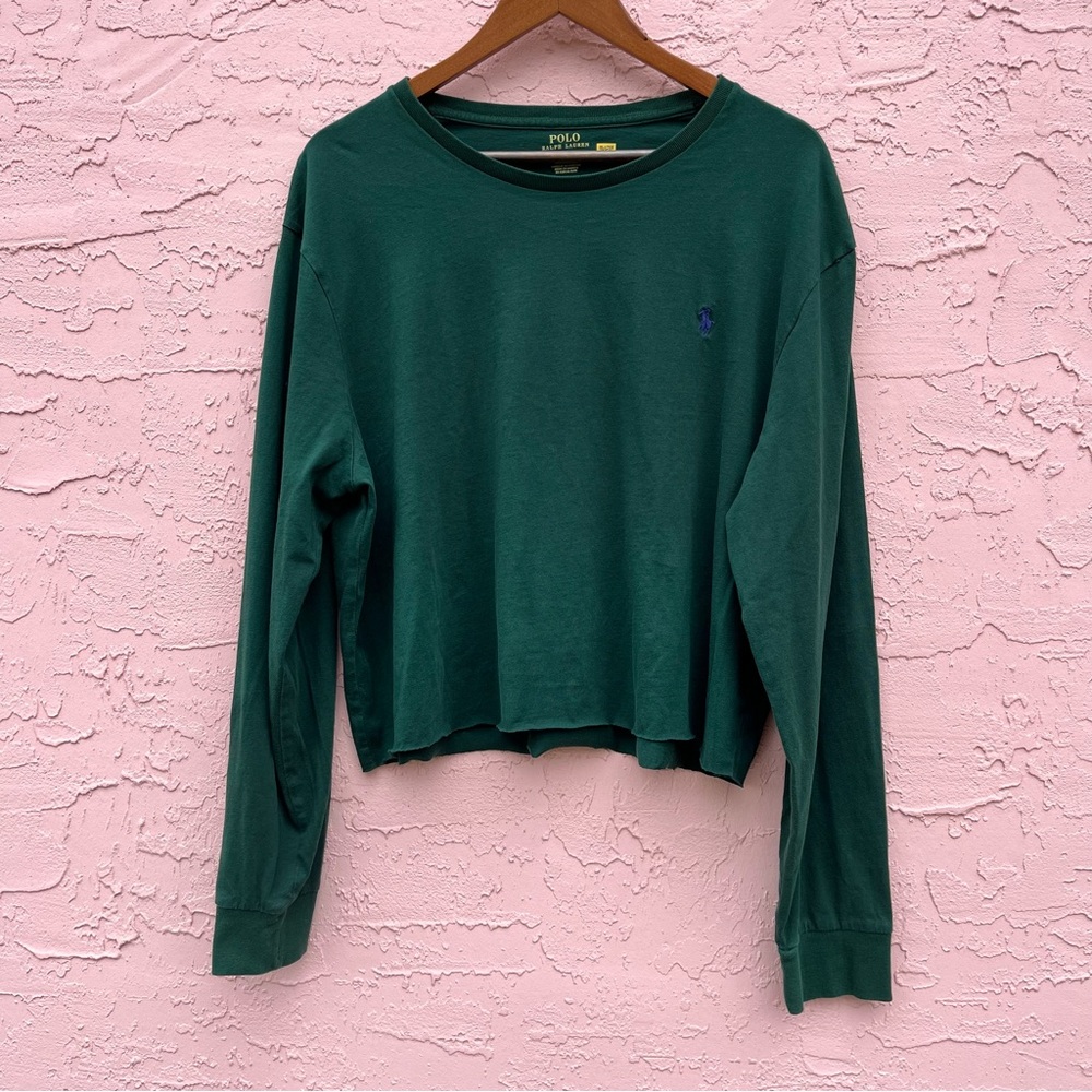 Polo Ralph Lauren Reworked Cut Cropped Long Sleeve T-Shirt Oversized Green